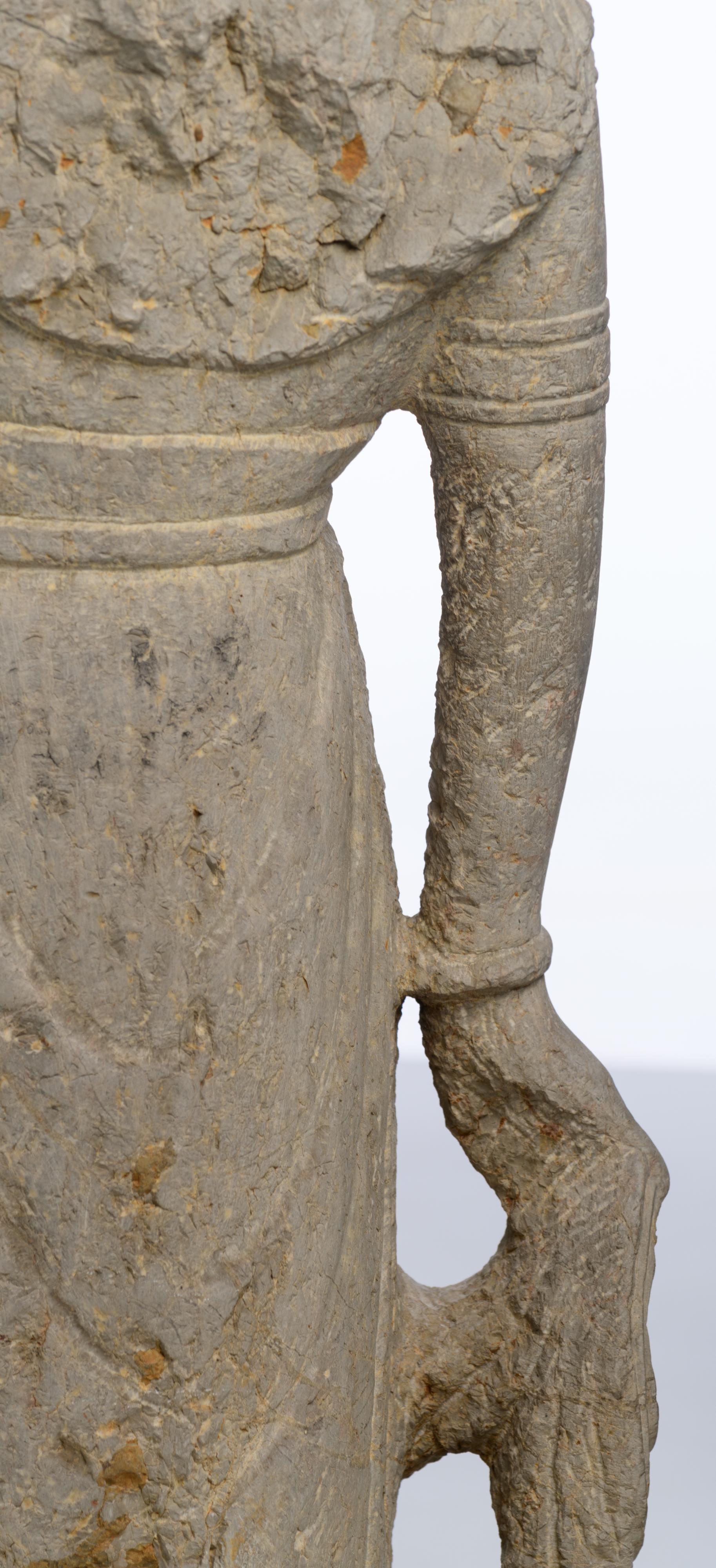 A Chinese grey limestone standing Bodhisattva, H 68 - W 24 cm - Image 17 of 18