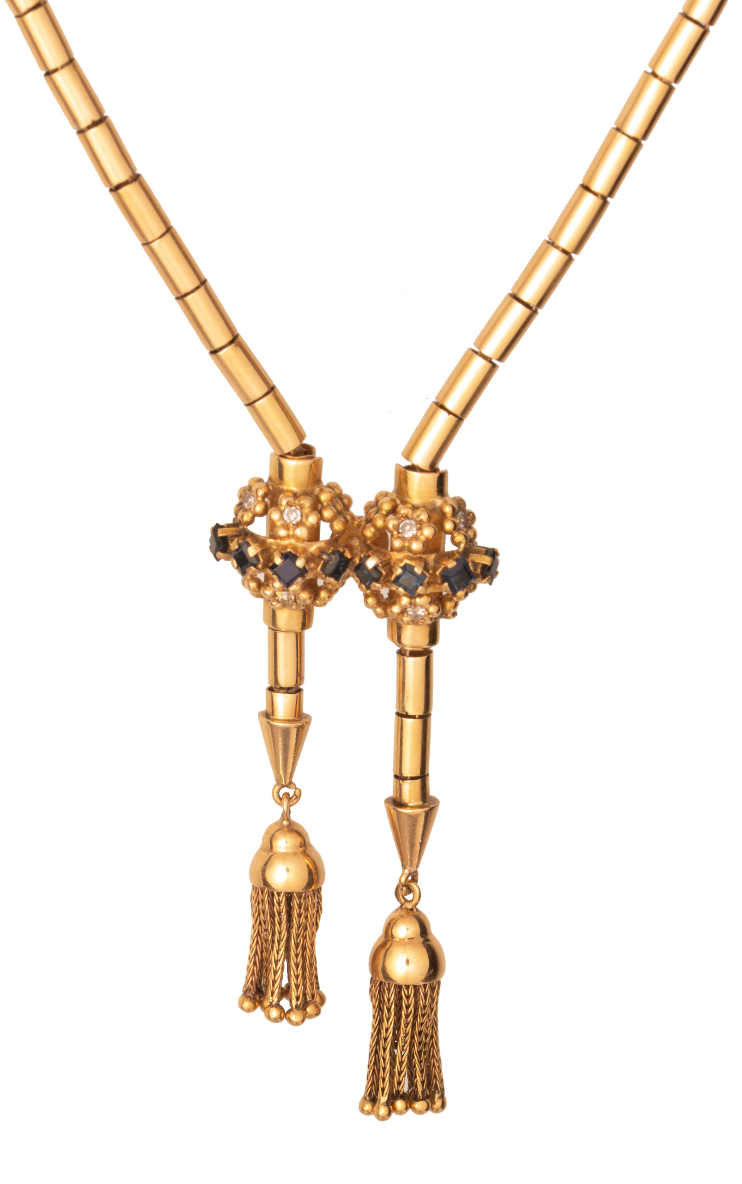 A box chain necklace in 18ct yellow gold, set with blue sapphires and diamonds, 37 g - Image 3 of 4