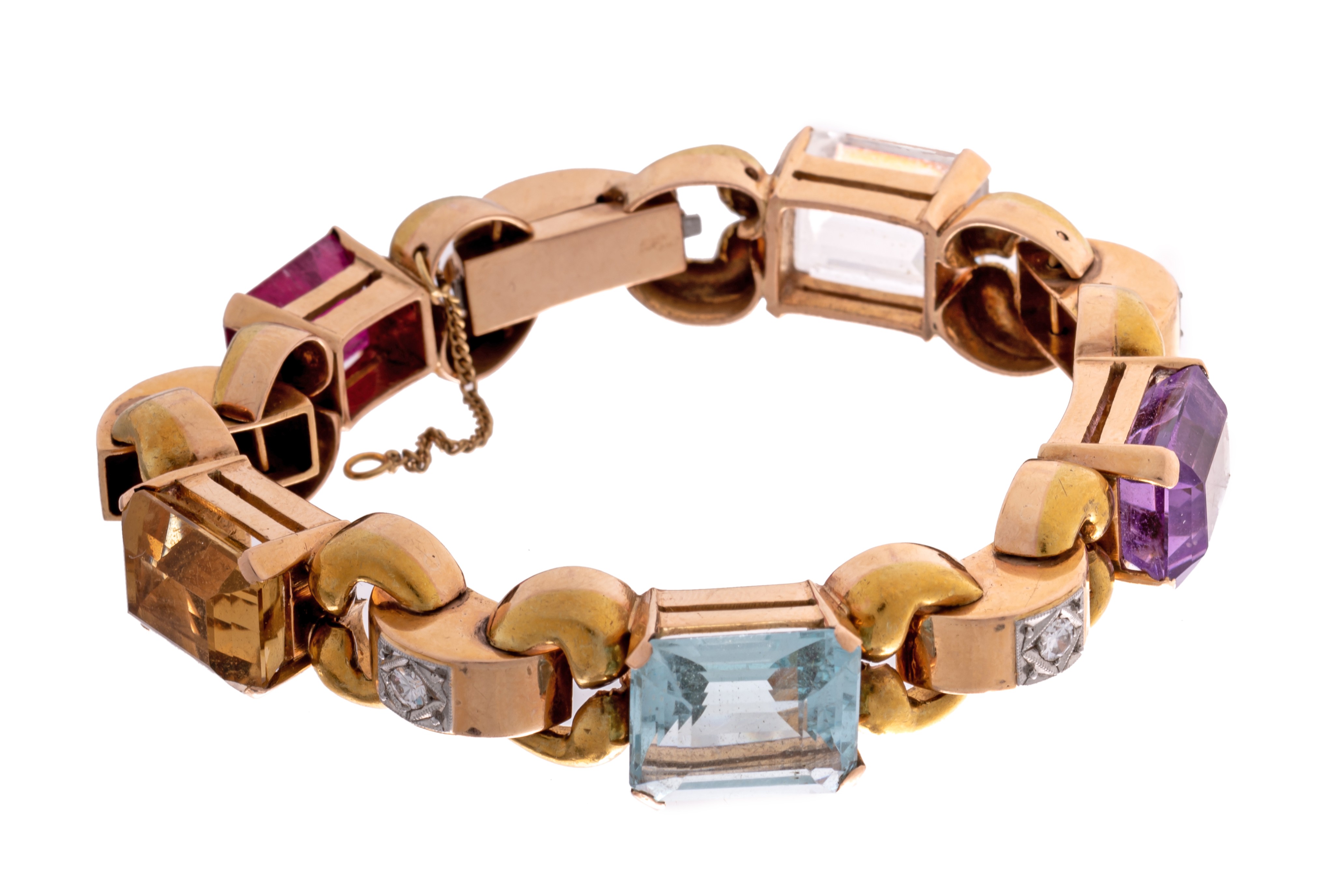 A bracelet in 18ct yellow gold, set with semi-precious stones and diamonds, 45,5 g - Image 4 of 5