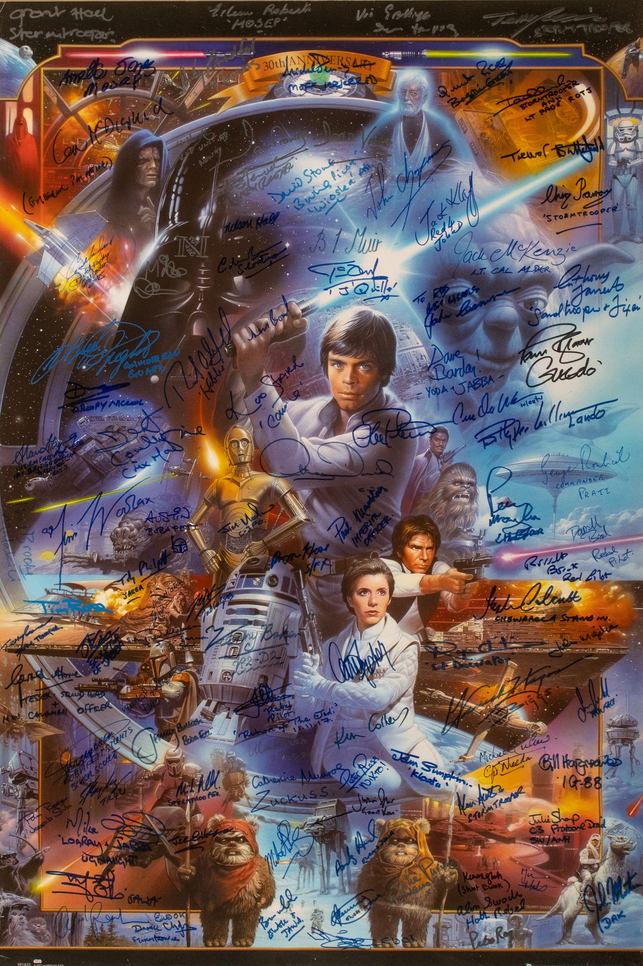 A 2007 Star Wars poster bearing 98 signatures of the characters, 61 x 91 cm