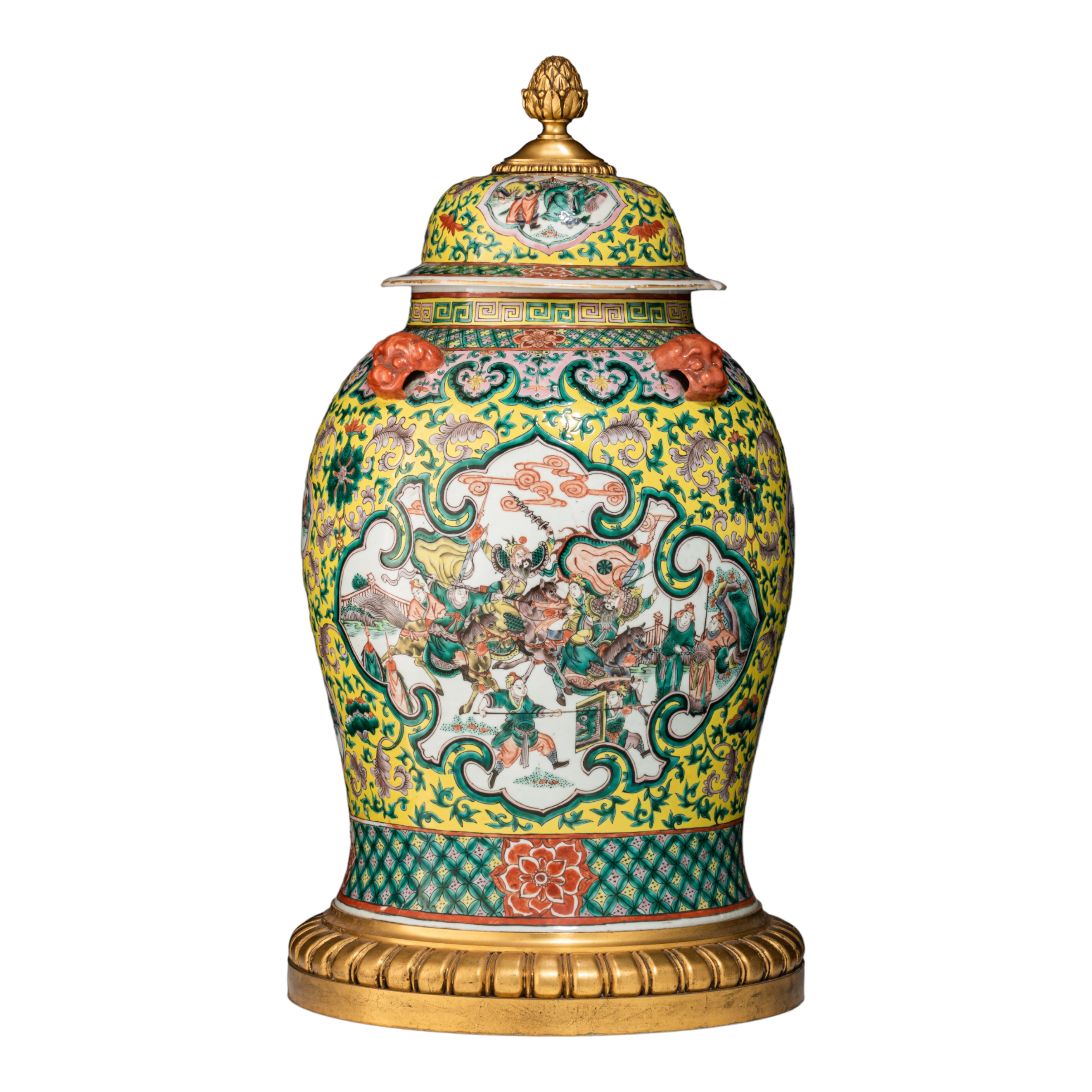 A Chinese famille rose covered vase, 19thC, H 53,5 - Total H 71 cm