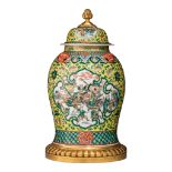 A Chinese famille rose covered vase, 19thC, H 53,5 - Total H 71 cm