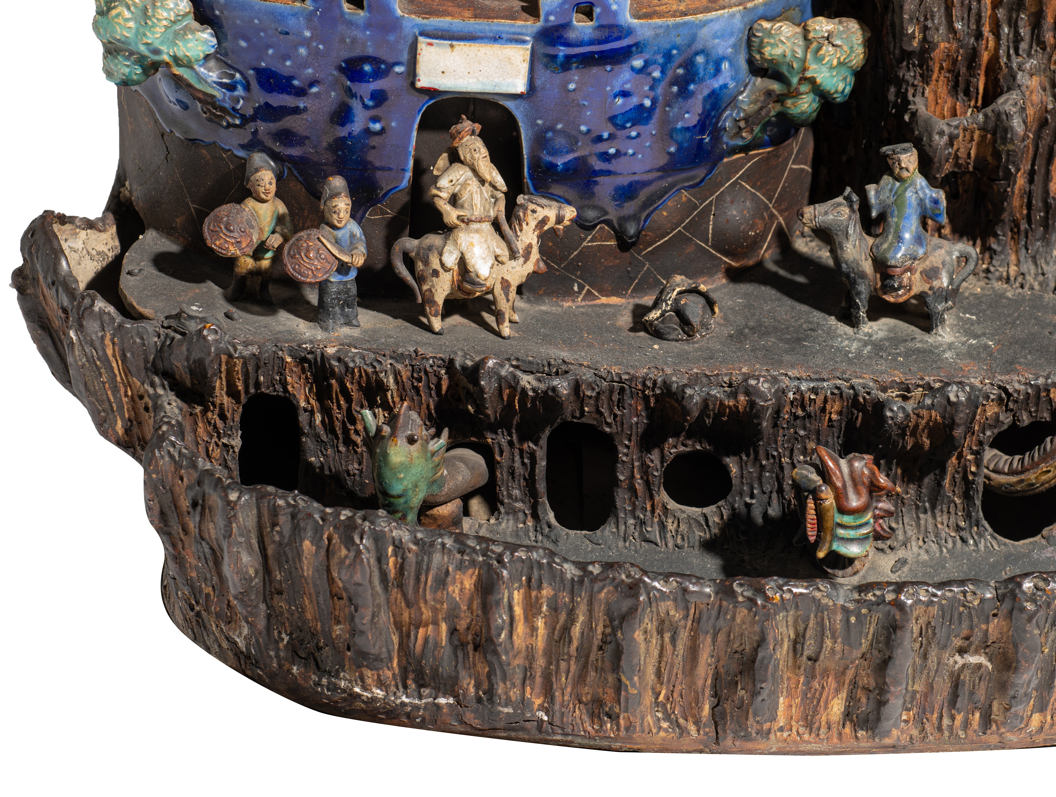 An imposing South-Chinese glazed pottery group, depicting daily life scenes in a city, Qing dynasty, - Image 10 of 11