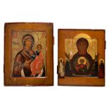 Two Russian icons depicting Our Lady of Smolensk and Our Lady of the Sign, 18th/19thC, 25 x 30 - 26