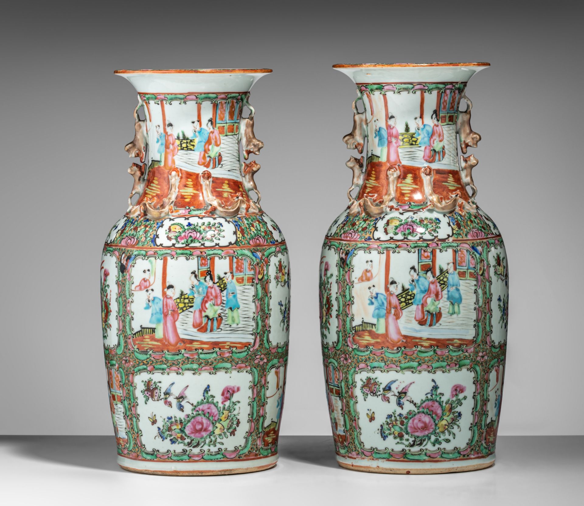 A Chinese famille rose 'One Hundred Boys' vase, 19thC, H 45,5 cm - added a pair of Chinese Canton va - Bild 15 aus 26