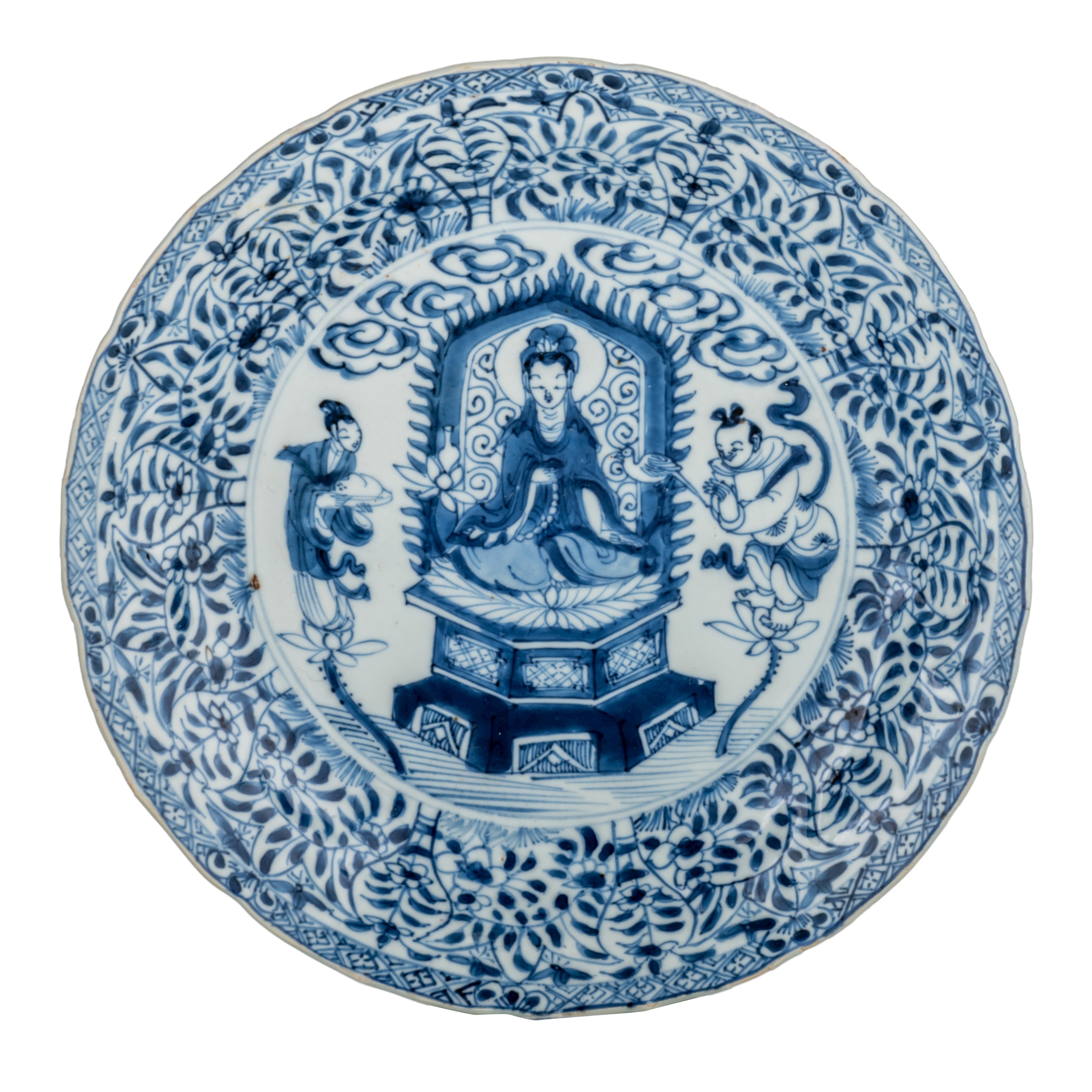 A Chinese Blue And White 'Buddhist' Dish, Kangxi Period, ø 21,5 cm