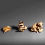 Three ivory okimono/netsuke of animals, 19thC, 15g - 23g - 5g (+)