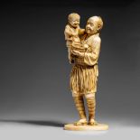 A rare Japanese ivory okimono of a proud grandfather, Meiji period, H 25,2 cm, 736 g (+)