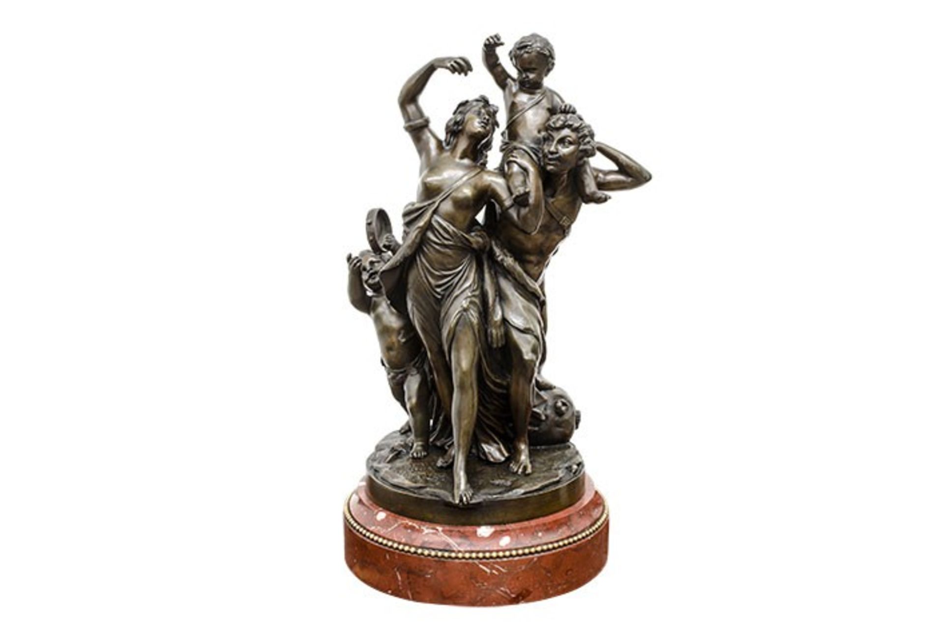 Clodion (1738-1814), bacchanal group, patinated bronze on a Rouge Napoleon marble base, H 45 cm (tot