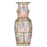 A Chinese Canton famille rose vase, paired with Fu-lion handles, 19thC, H 61,5 cm