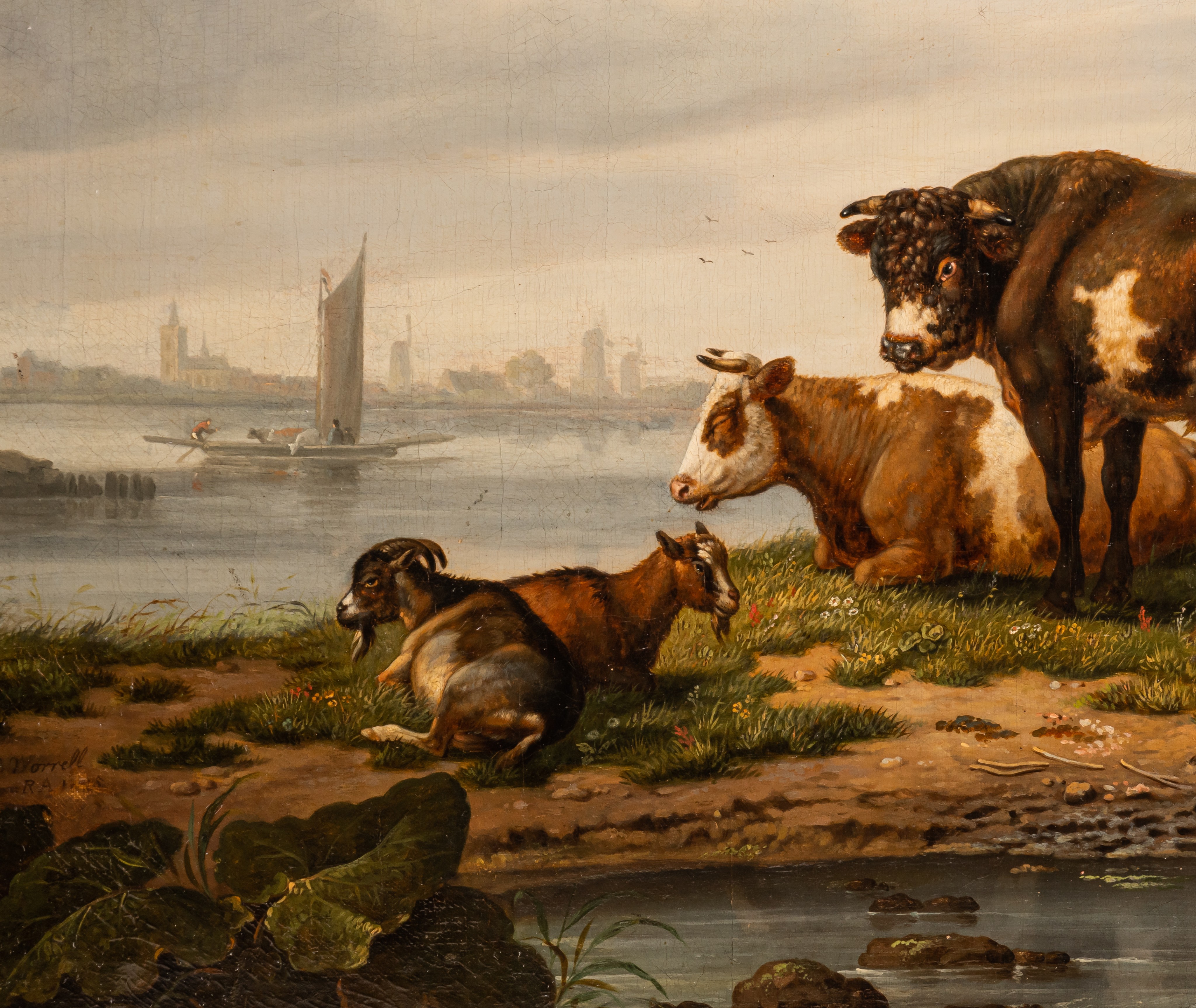 Abraham Bruiningh van Worrell (1787-1832), resting cattle in a landscape, oil on canvas, 51,5 x 63 c - Image 4 of 6