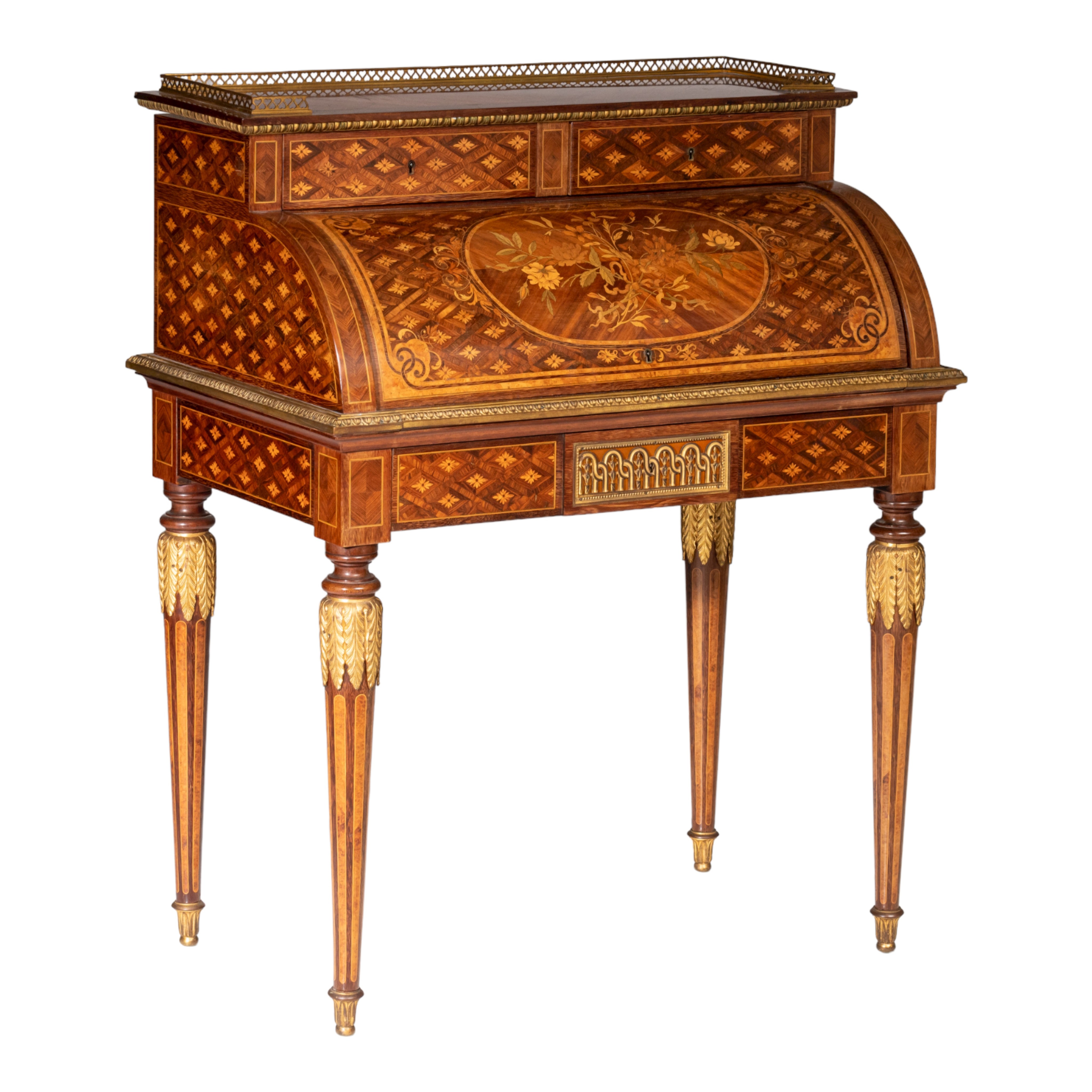 A very fine marquetery Louis XVI style 'bureau à cylindre', by Paul Sormani, Paris, H 103 - W 82,5 - - Image 2 of 9