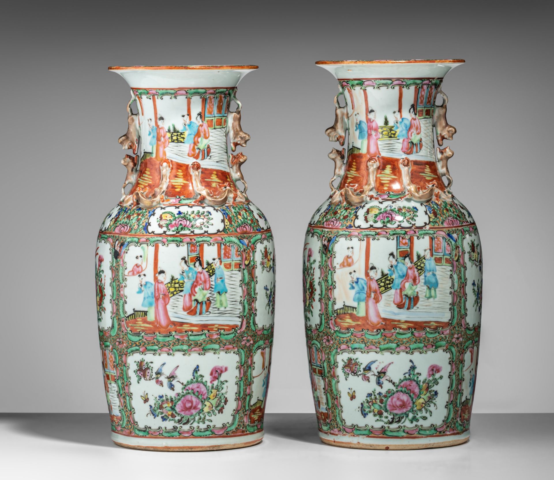 A Chinese famille rose 'One Hundred Boys' vase, 19thC, H 45,5 cm - added a pair of Chinese Canton va - Bild 2 aus 26