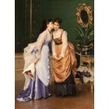 Gustave De Jonghe (1829-1893), two elegant sisters in a luxurious interior, oil on panel, 54 x 74 cm