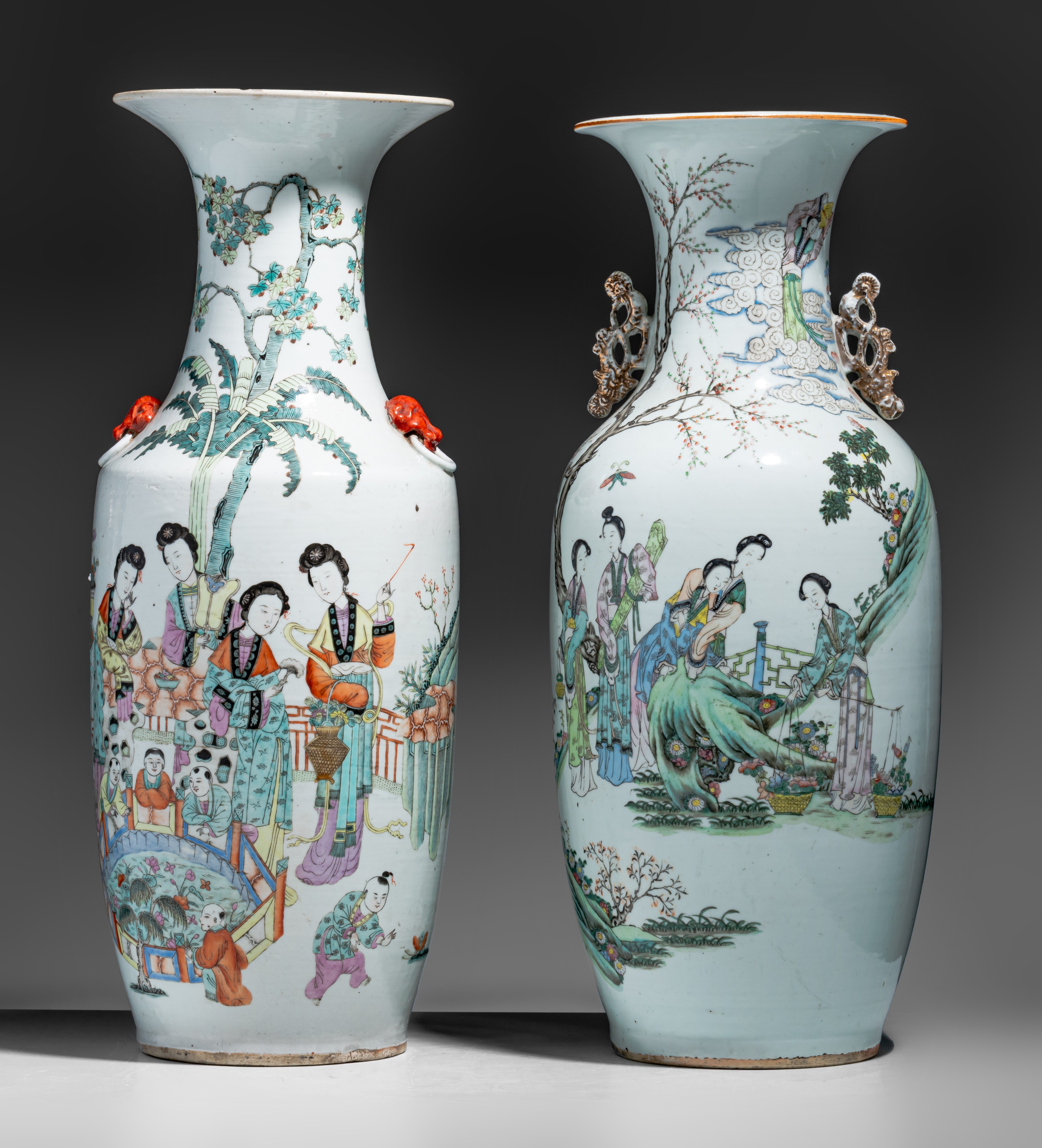 Two Chinese famille rose vases, with a signed text, Republic period, H 58,5 - 60 cm - Image 2 of 7