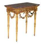 A Louis XVI style carved giltwood console table, H 73 - W 67,5 - D 40 cm