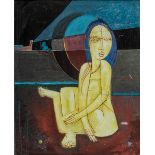 Floris Jespers (1889-1965), 'Femme assise (Coquillage)', églomisé, 35 x 43 cm