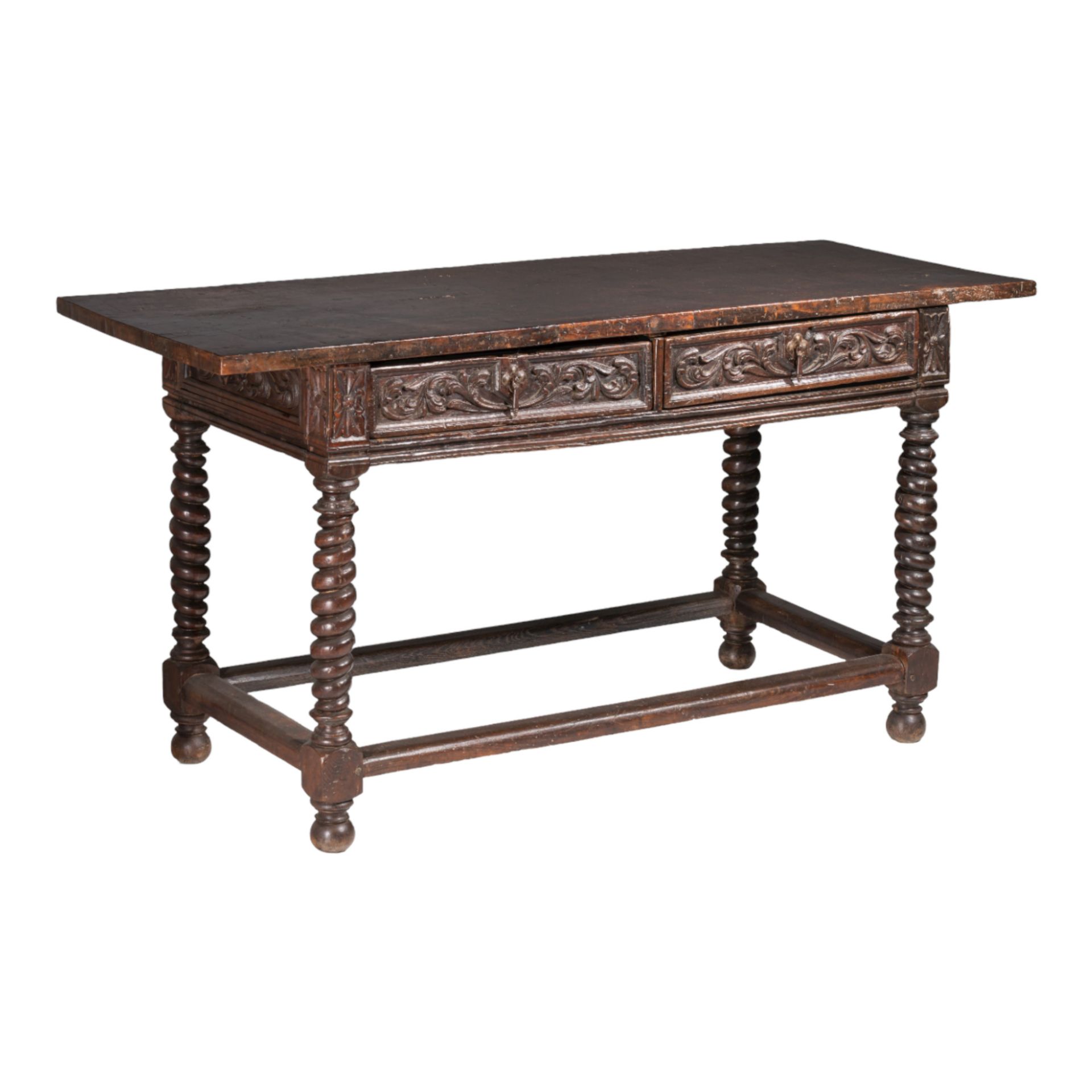 A Spanish Renaissance walnut table, 17thC, H 86,5 - W 171 - D 66 cm