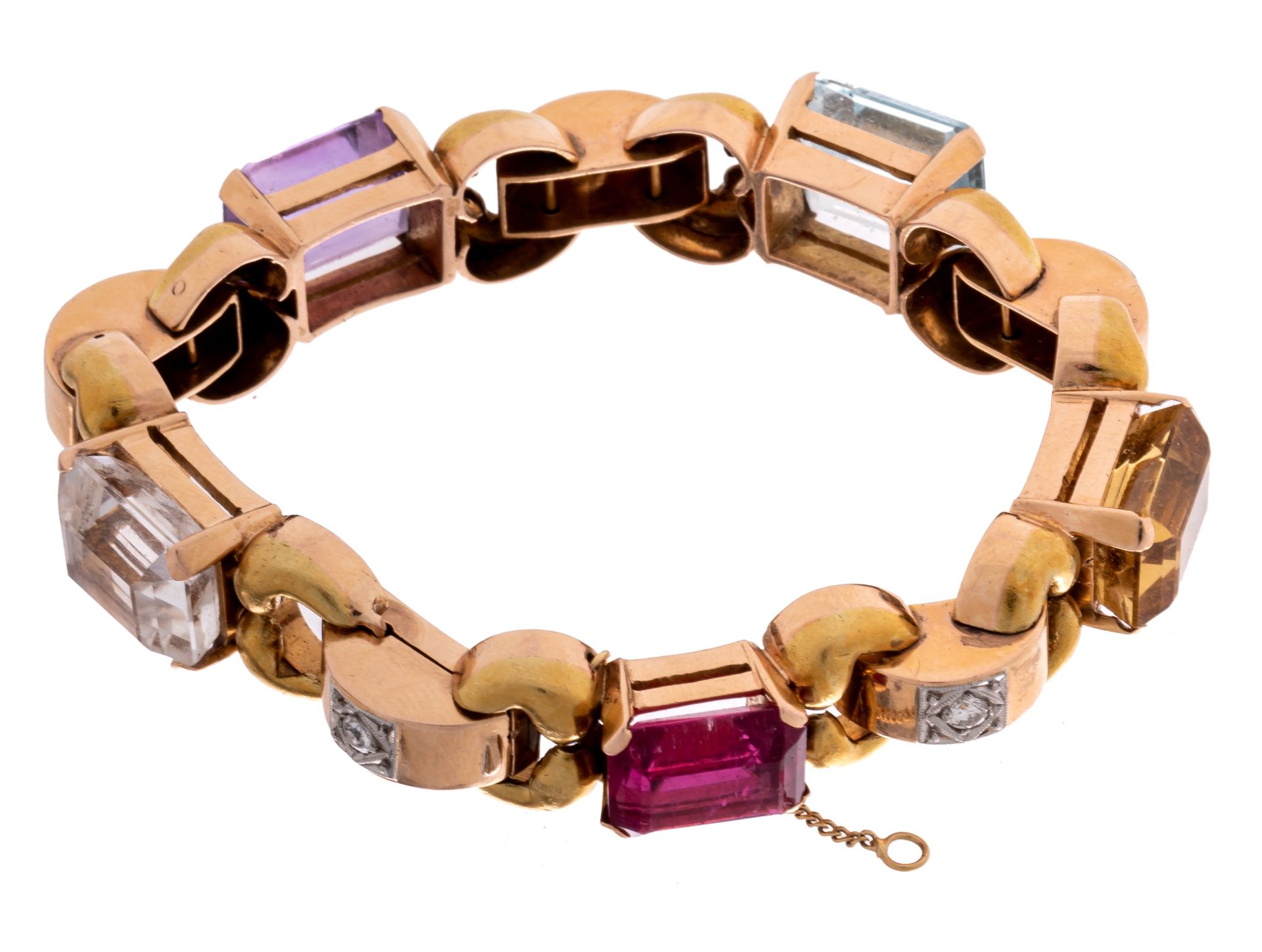 A bracelet in 18ct yellow gold, set with semi-precious stones and diamonds, 45,5 g - Image 2 of 5