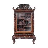 A Japanese carved hardwood Shodona (display cabinet), Meiji period, total H 231,5 - total W 135 cm (