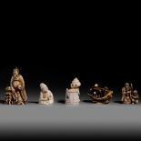 Five ivory netsuke, 19thC, 22 - 13 - 18 - 44 - 14g (+)