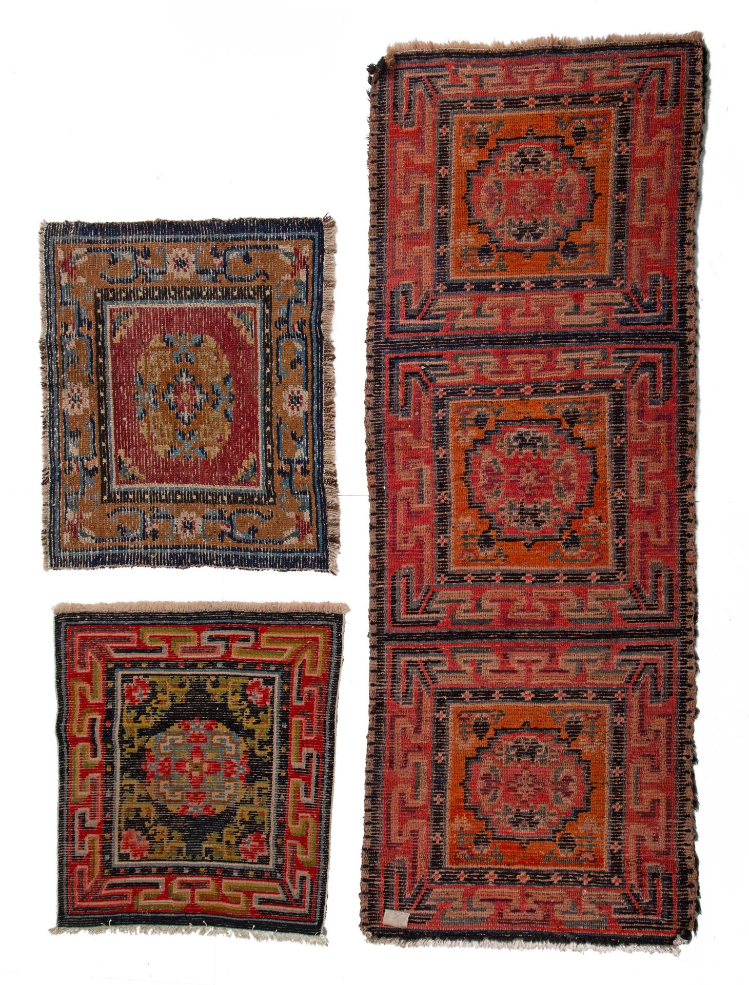 A collection of three Tibetan rugs, early 20thC, 72 x 185 cm, 65 x 68,5 - 68 x 76 cm - Image 2 of 2
