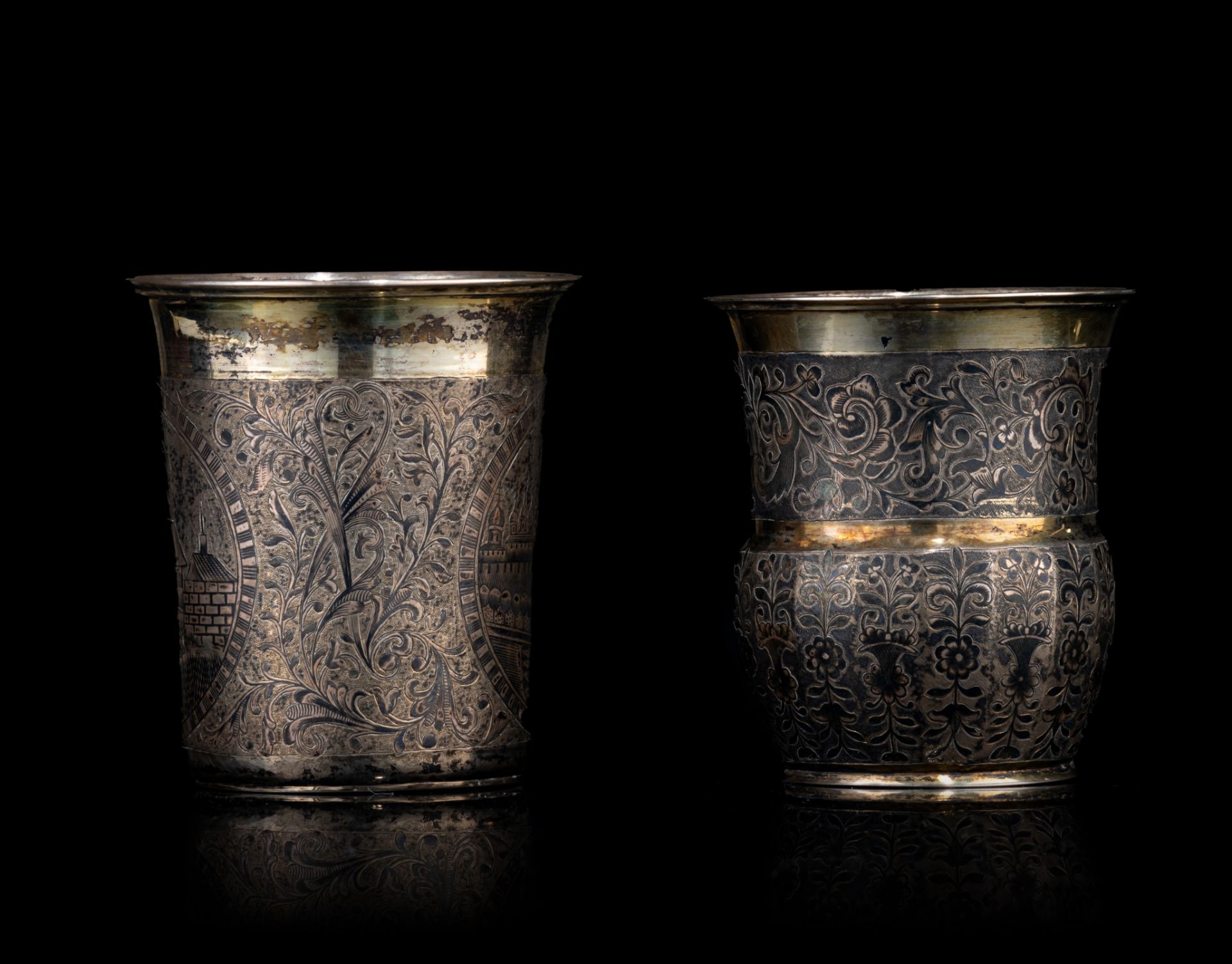 Two Russian silver-gilt and niello beakers, 84 zolotniki, H 9,5 - 10 cm - total weight: 357 g - Image 3 of 9