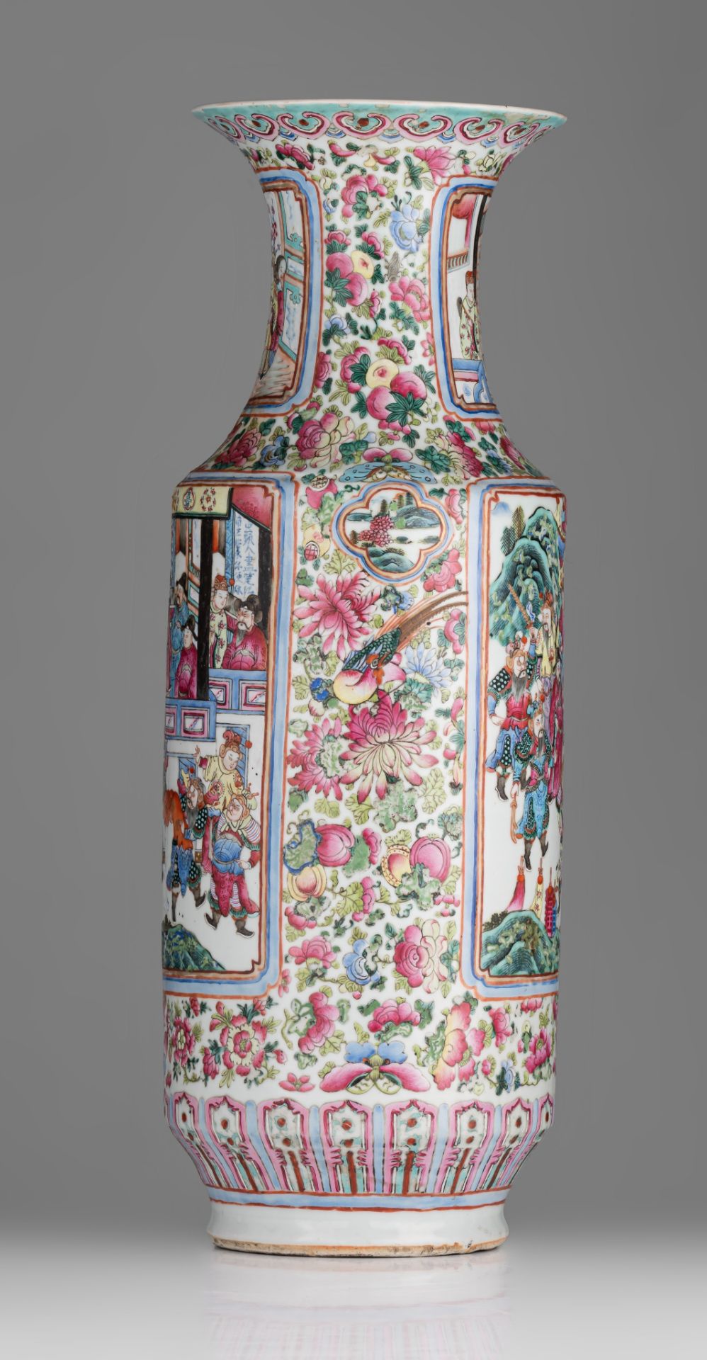 A Chinese famille rose 'Banquet' vase, and a blue and white vase, 19thC, H 59,5 - 65 cm - Image 5 of 13