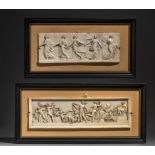 Two ivory plaques after antique freezes, 9,6 x 31,2 / 9,4 x 24,8 cm - 206 - 330 g (+)