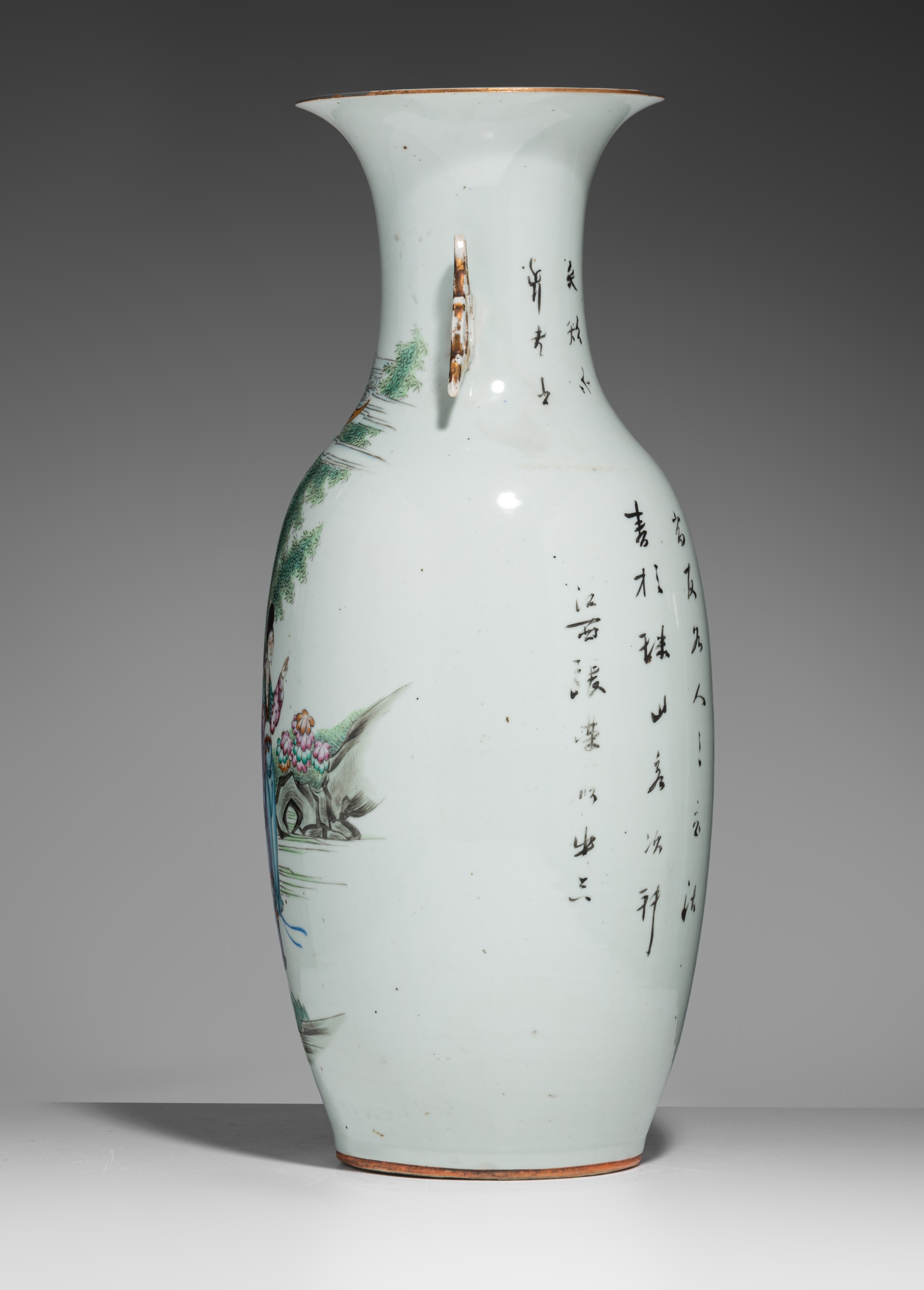 A Chinese famille rose figural vase, Republic period, H 57 cm - Image 3 of 7