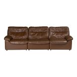 A three-piece brown leather DS66 modular sofa, by Carl Larsson for De Sede, H 75 - W 240 cm