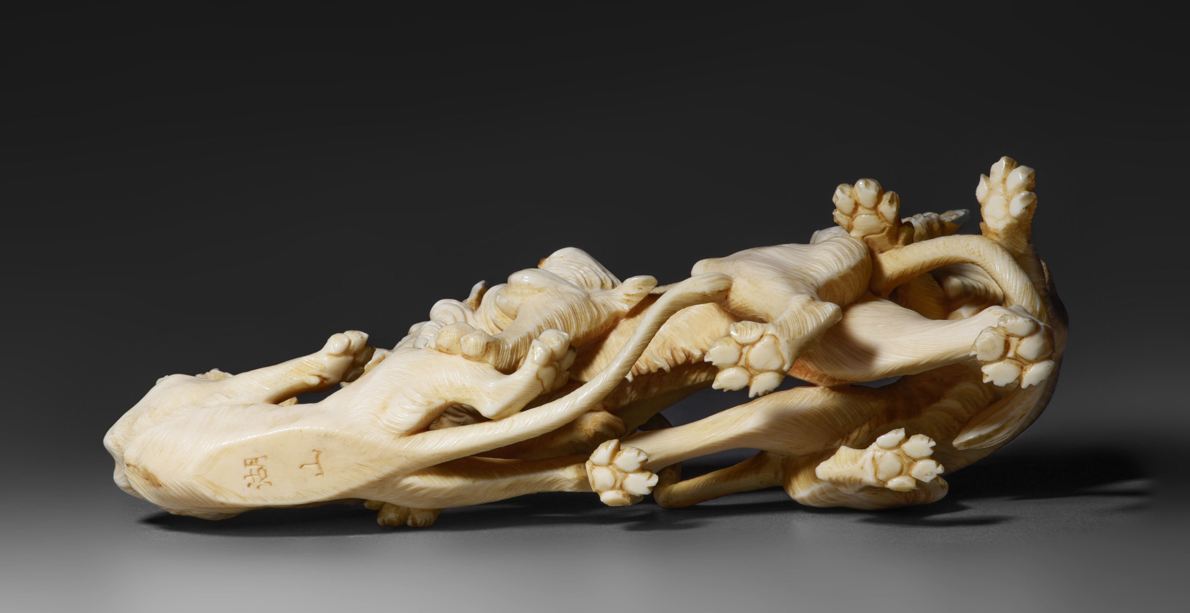 Two Japanese ivory okimono of wild animals, Edo/Meiji period, 144g - 156g (+) - Image 14 of 15