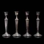 A set of four Neoclassical silver candlesticks by Albert Charlent, Brussels, 20thC, 835/000 H 32,5 -