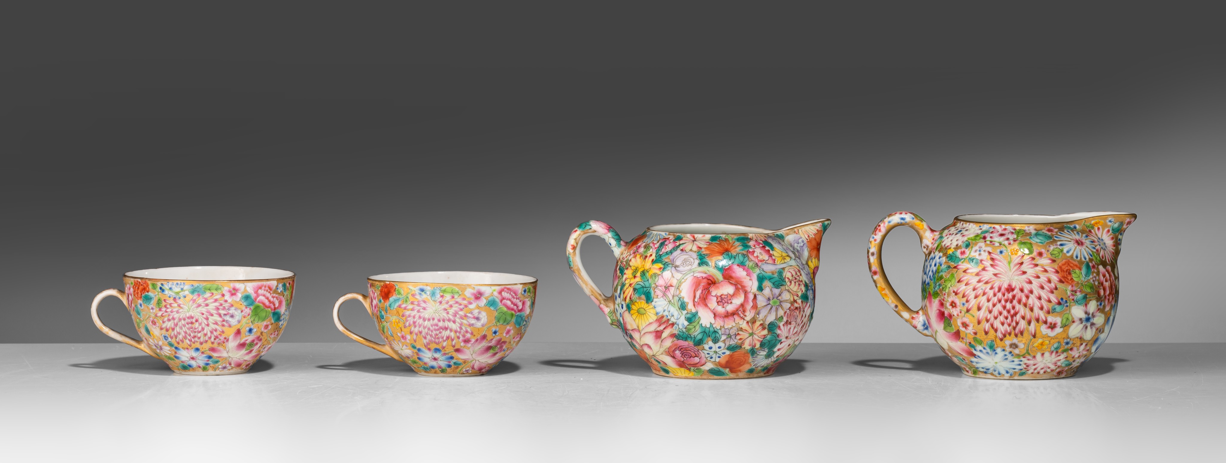 A Chinese famille rose millefleurs pattern coffee set, some marked Guangxu and of the period, some o - Image 10 of 19