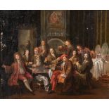 Attrib. to Etienne Jeaurat (1699-1789), drinking bout of the village dignitaries, mid 18thC, oil on