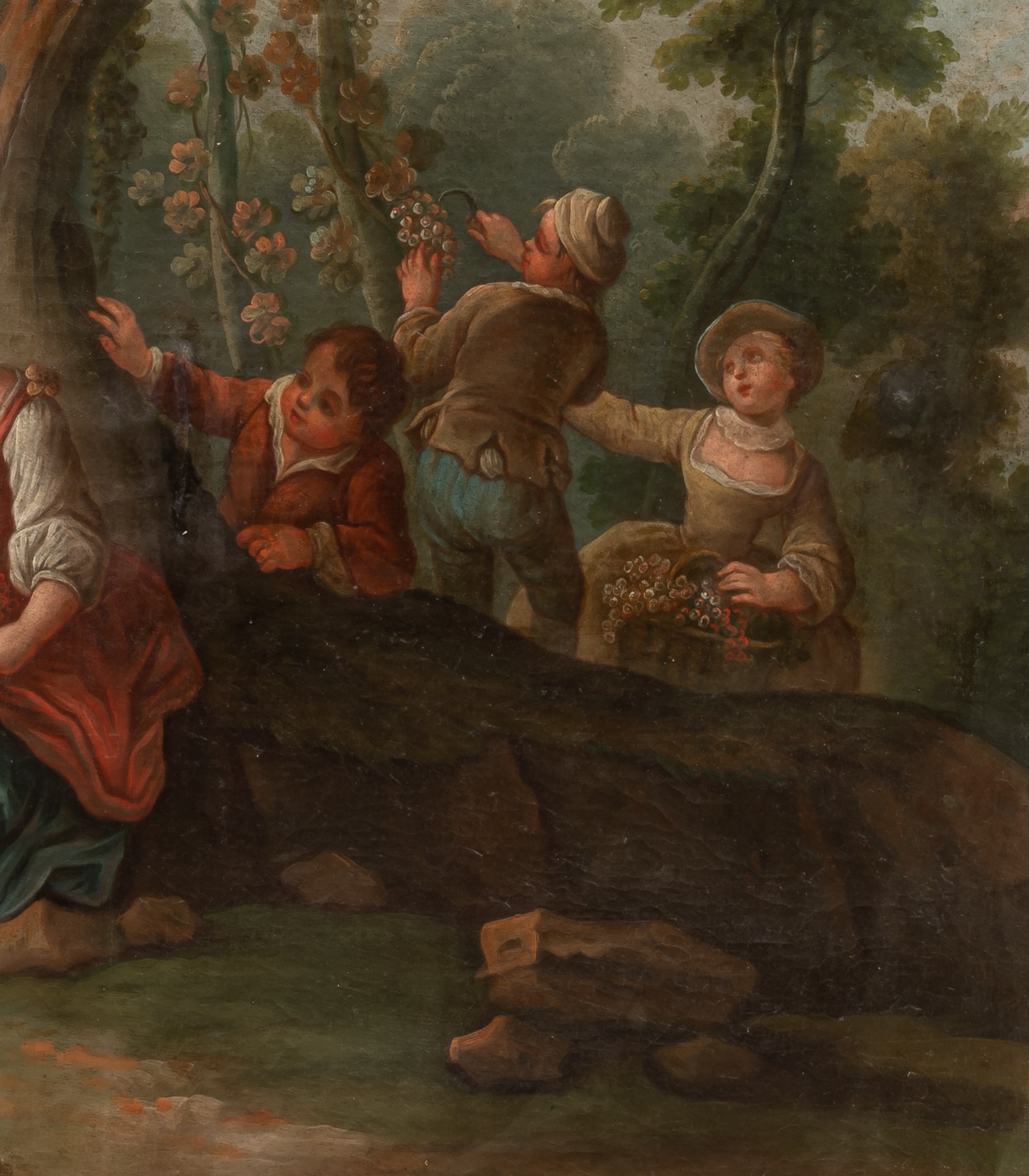 A pair of pendant paintings of gallant scenes in a garden setting, 18thC, oil on canvas, 78 x 91 cm - Image 10 of 12