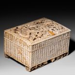 An extremely subtle sculpted Japanese ivory jewellery box, signed Tohekido Yoshikazu, Meiji period,