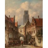 Petrus Gerardus Vertin (1819-1893), market vendors in a Dutch town, oil on panel, 18,5 x 23,5 cm