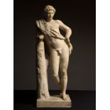 A marble sculpture of a resting satyr, after Praxiteles, 19thC, H 65 cm