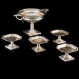 An Art Deco silver five-part table garniture set, German hallmark (1884 - present), 800/000, maker's