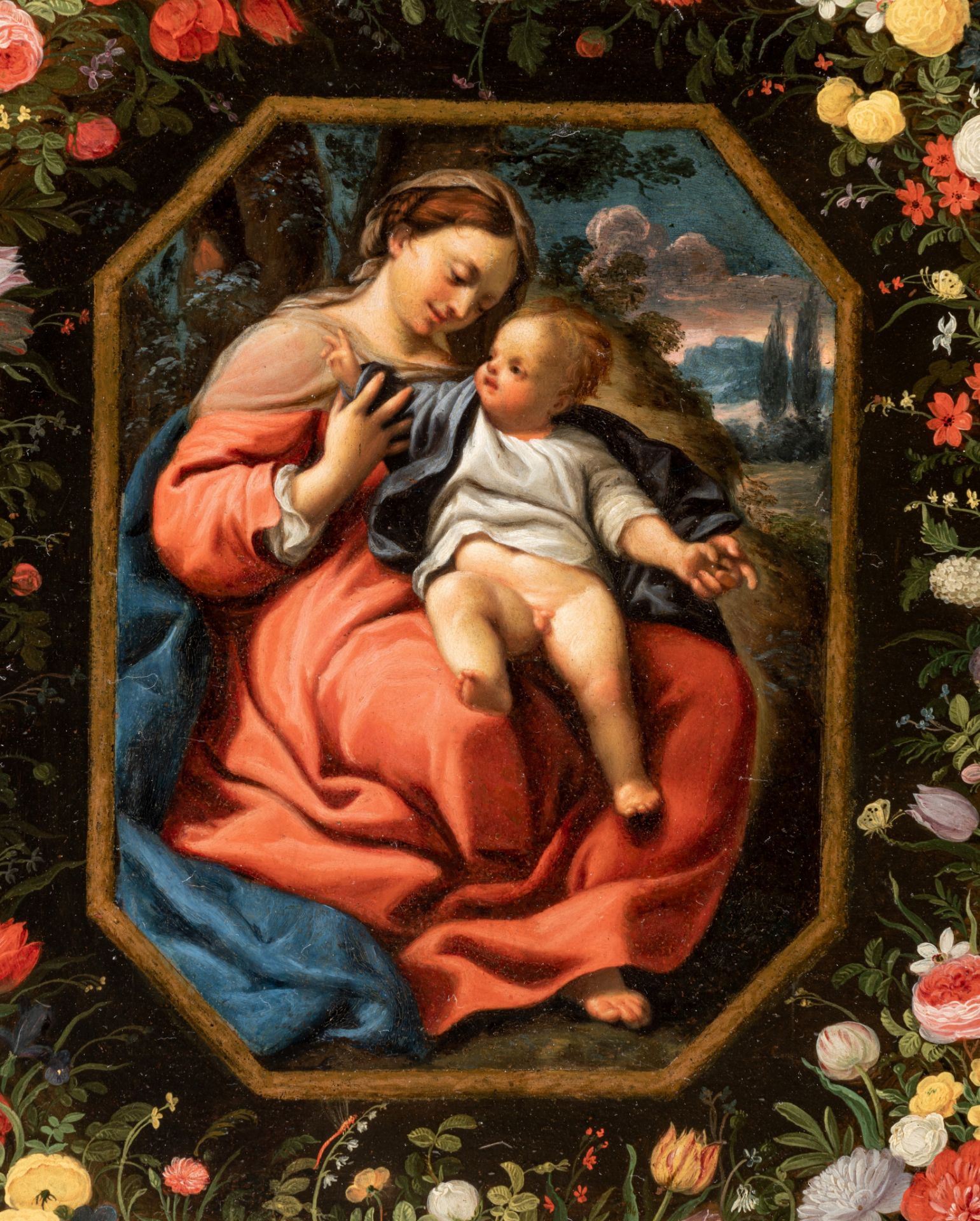 Jan Brueghel the Younger (1601-1678), Madonna with the child Jesus surrounded by a garland of flower - Bild 4 aus 9