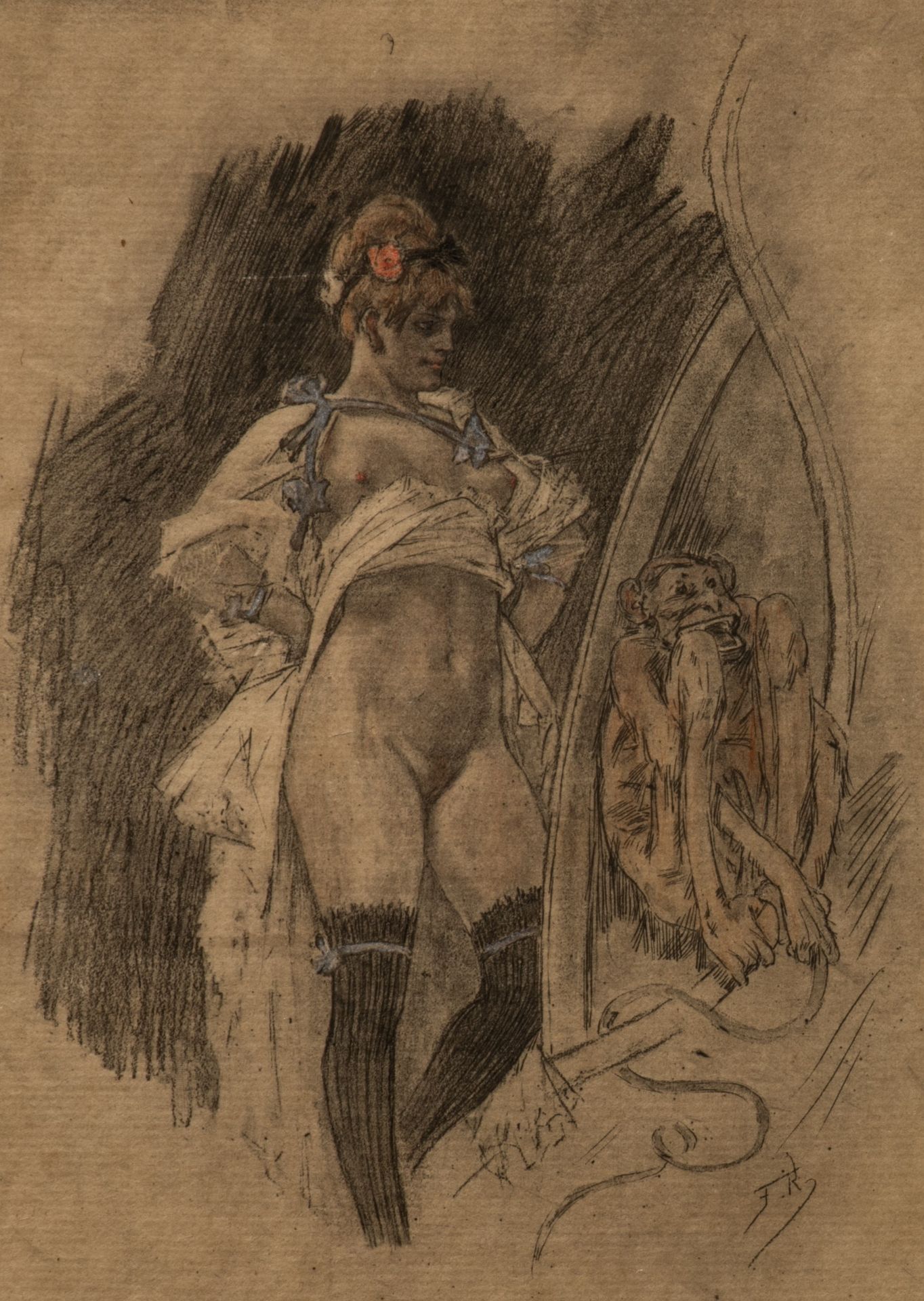 Felicien Rops (1833-1898), Impudence, print-multiple on paper 20.2 x 14.2 cm. (7.9 x 5.5 in.)