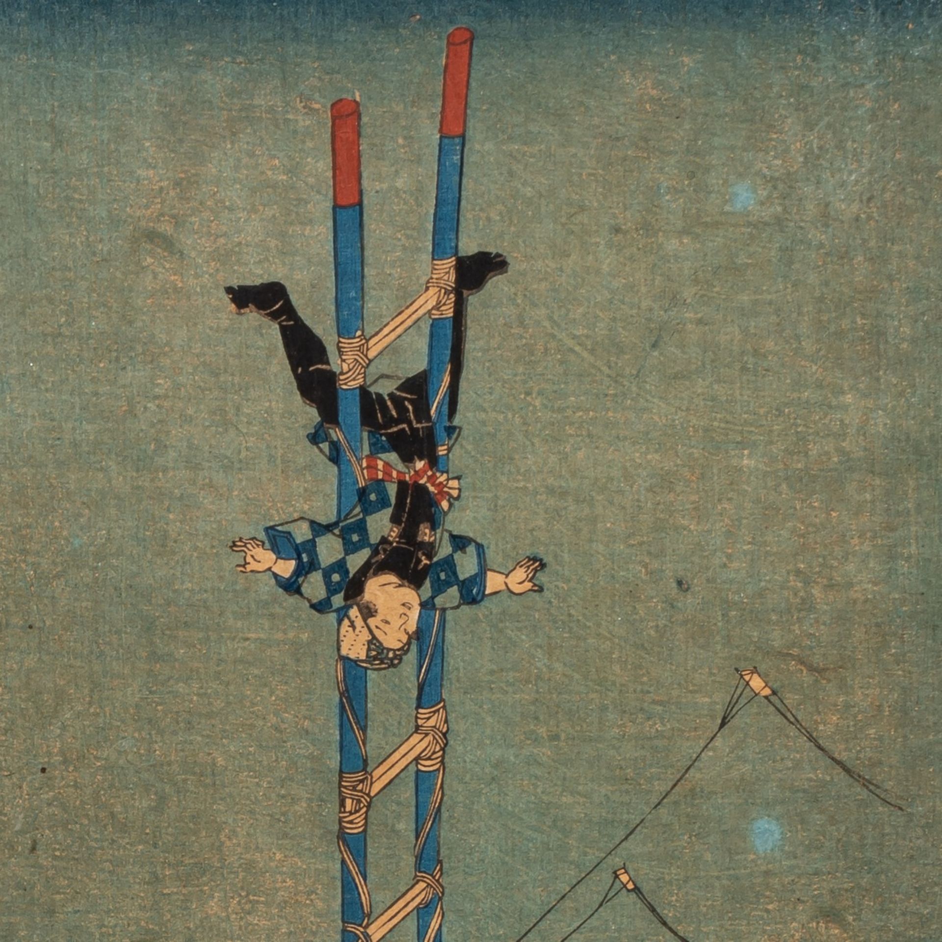 Kunisada, Dezome-shiki (New Yeares Parade of Firemen), format hashira-e, framed 33x80 cm - Bild 4 aus 5