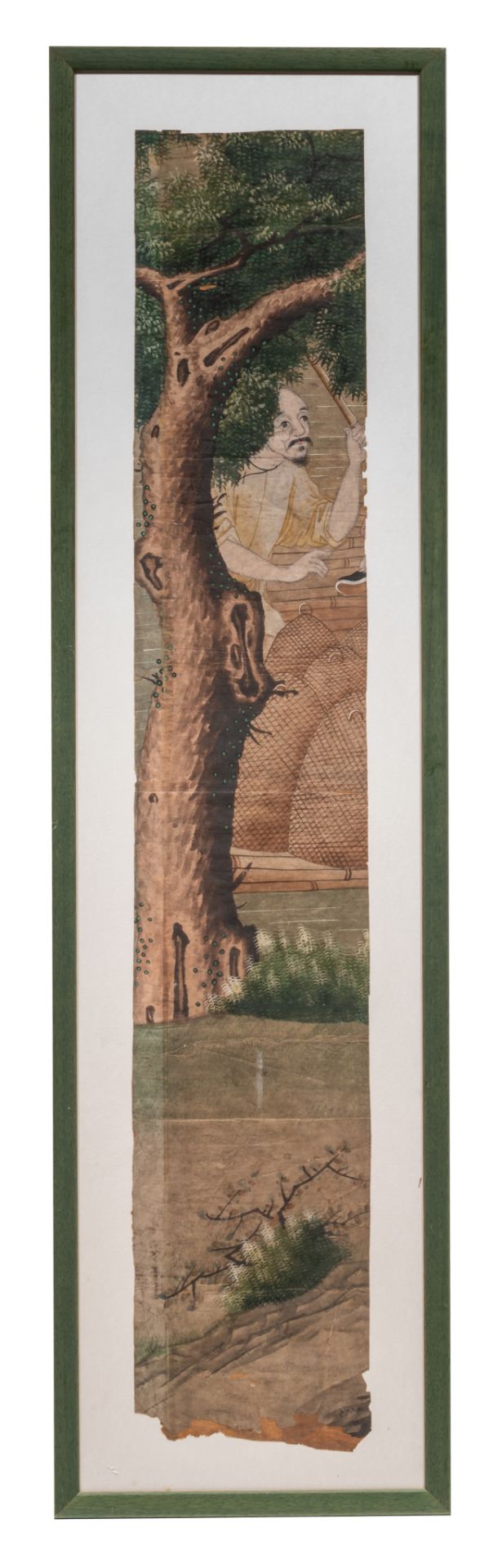 A fragment of a panoramic scene from wallpaper, 18thC, framed 125 x 33,5 cm - Image 2 of 6