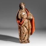 An imposing polychrome walnut sculpture of Saint Lucy, 17th/18thC, H 115 cm