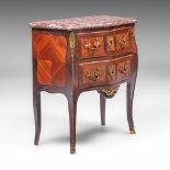 A Napoleon III Rococo style commode with gilt bronze mounts and rouge royal marble top, H 87 - W 79