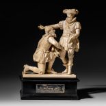 Ivory sculpture "Sir Walter Raleigh before James I", England, late Victorian, H 24,8 cm (without bas