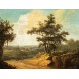 Figures in a wooded landscape, oil on a cradled panel 16 x 20 cm. (6.3 x 7.8 in.), Frame: 24 x 29 cm
