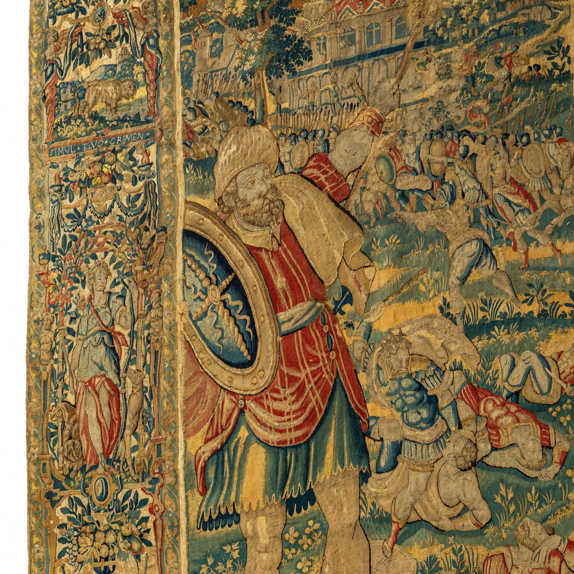 A 16thC Brussels wall tapestry depicting a battle scene, ca 1575-1585, 186 x 306 cm - Image 5 of 11