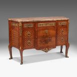 A fine Louis XVI style commode with gilt bronze mounts and Breche d'Alep marble top, H 92 - W 142 -